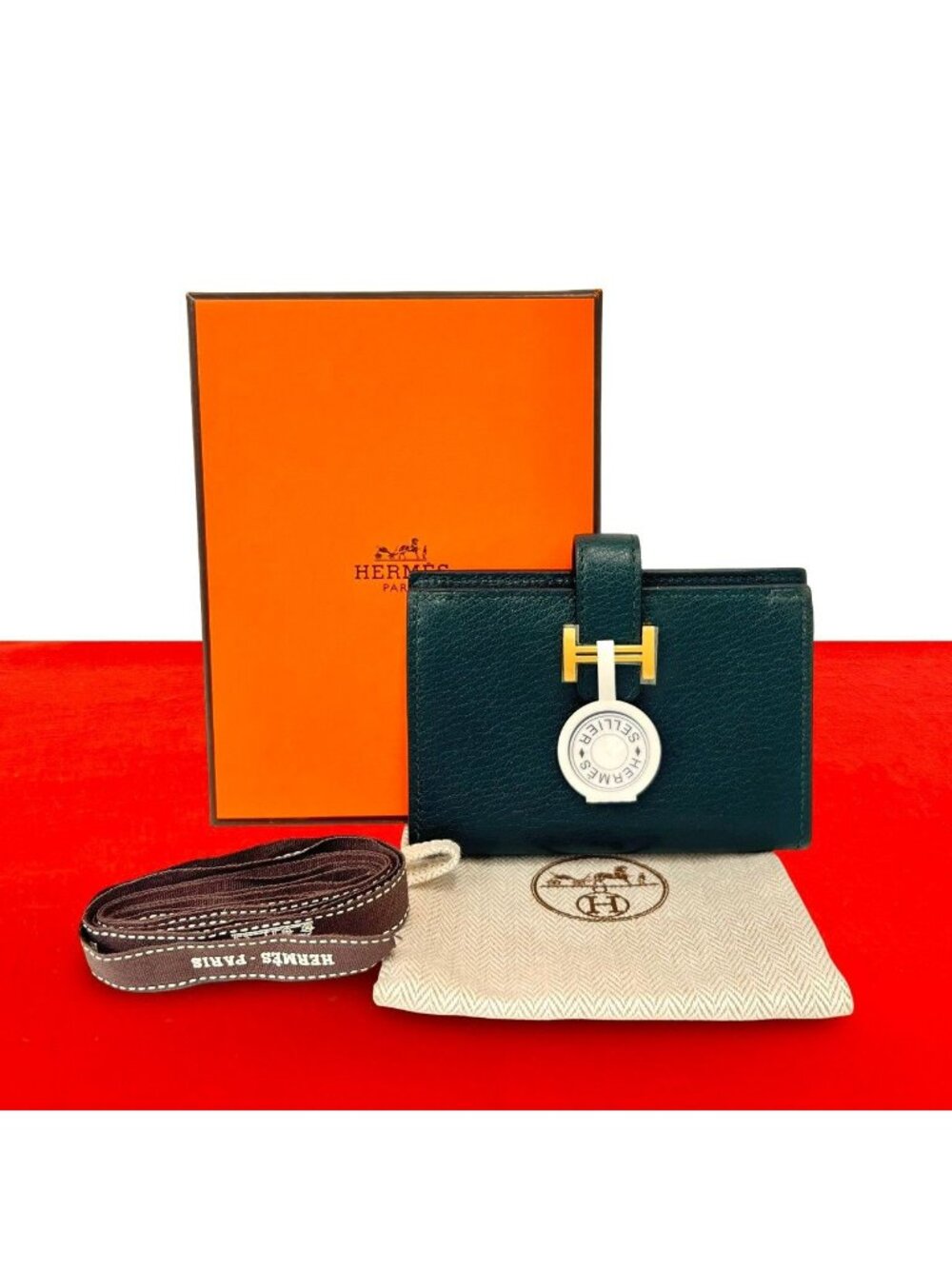 Hermes Bearn Card Case Chevre Mysore Leather Business Green